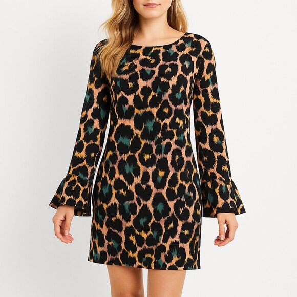 Cynthia Steffe Dresses & Skirts - Cynthia Steffe Leopard Print Mini Dress‎ – Bell Sleeves XS Animal Print